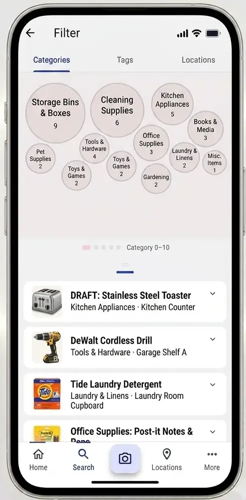 Searching home inventory with tags and photos